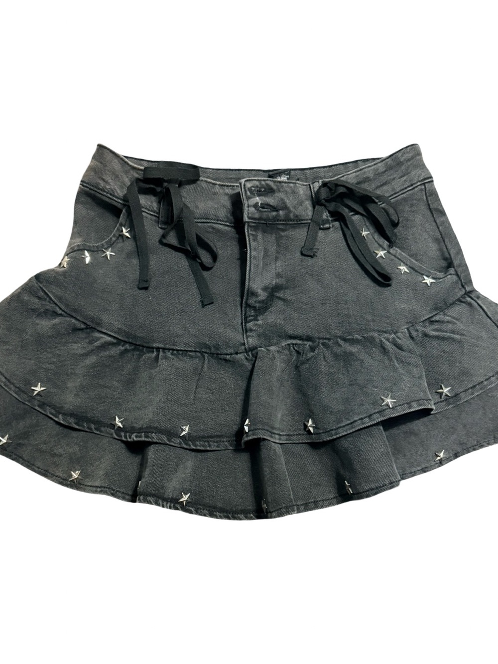 Star-Studded Ruffle Denim Mini Skirt